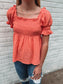 Short Puff Sleeve Squared Neck Boho Top- S&M