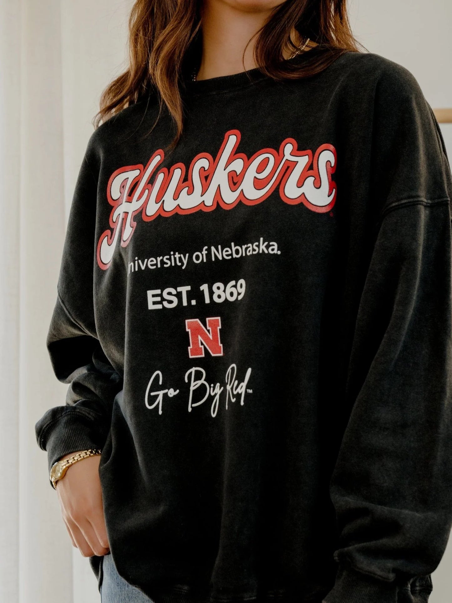 Nebraska Huskers Letterman Charcoal Chrome Hi Dive Sweatshirt
