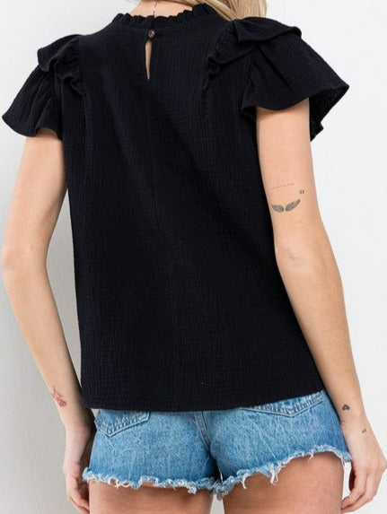 Ruffle Detailed Mock Neck Top- S & M